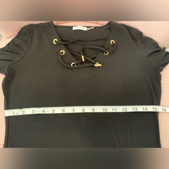 Calvin Klein Women’s Lace Up Neckline Shift Jersey Dress Size 4 Black - Picture 9 of 11